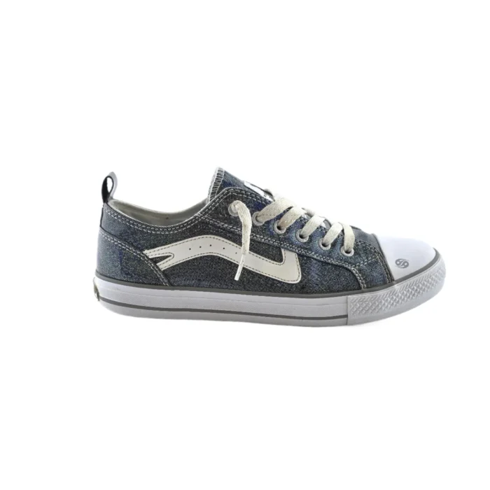 Side view of Vintage Shoes Dockers denim sneakers with lace-up closure and rubber sole Side view of Vintage Shoes Dockers denim sneakers with lace-up closure and rubber sole