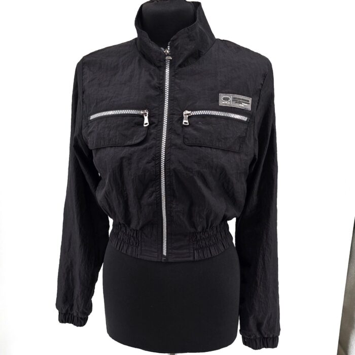 Front view of Vintage Jacket TALLY WEIJL, black, with zippered pockets and high collar