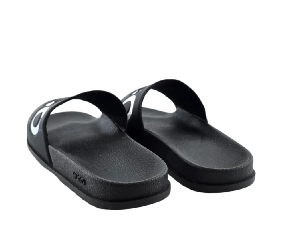 Back view of black Hugo slides showcasing durable, stylish construction