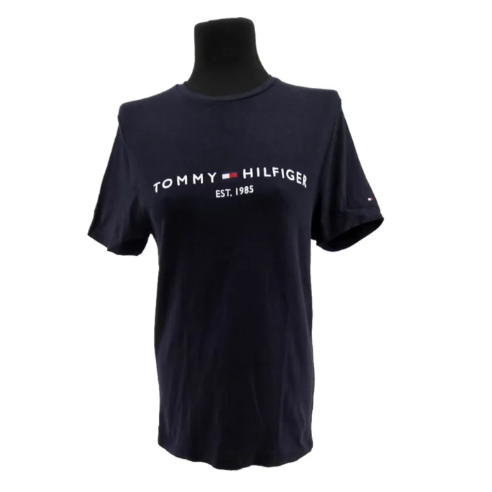 Tommy Hilfiger navy T-shirt with EST. 1985 logo printed on chest – classic retro style.
