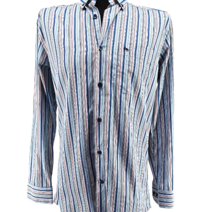Front view of striped Vintage Shirt MAGEE on a mannequin with button-down collar