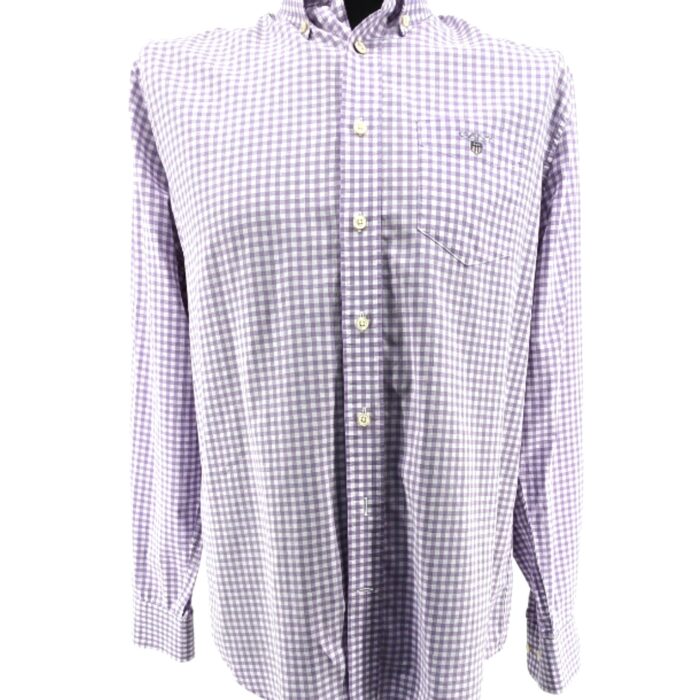Front view of Vintage Shirt Gant in lavender gingham with button-down collar