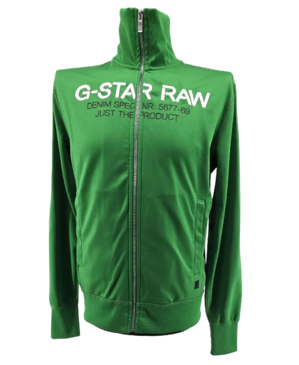 Front view of vintage green G-Star Raw hoodie with logo and zipper.