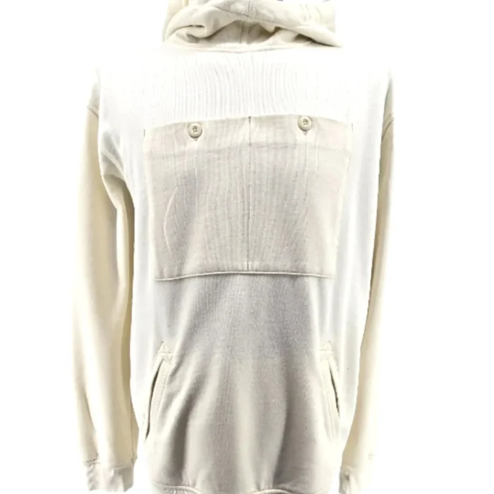 20250325_162146-fotor-20250325201323_14_11zon Front view of a cream vintage hoodie with buttoned chest pocket and kangaroo pockets