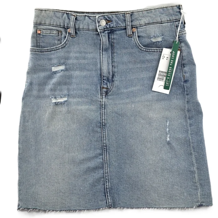 Jeansrock von H&M im Vintage-Stil mit Fransen und Used-Look, Vorderansicht