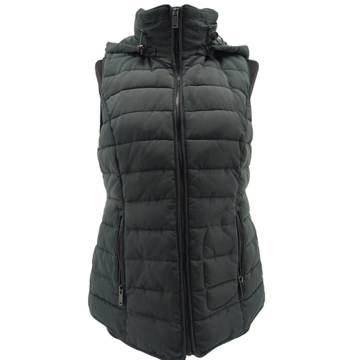 Vintage Damenweste Esprit in tiefem Grün – Retro-Steppdesign mit Kapuze