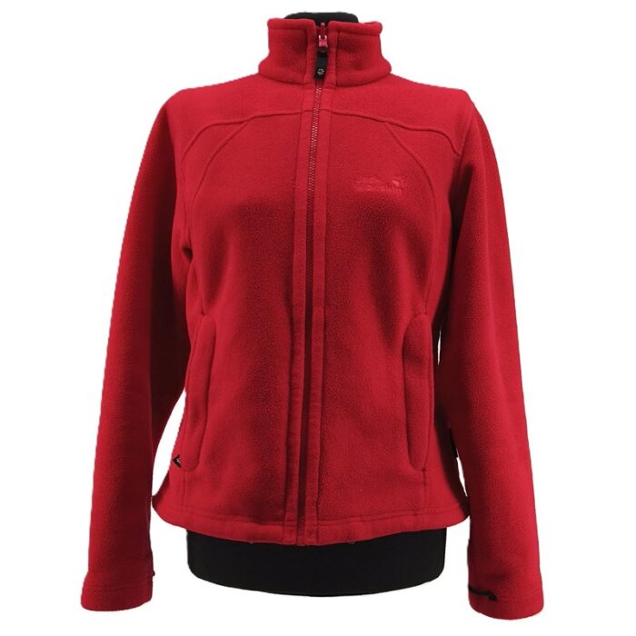 Rote Vintage Damenjacke Jack Wolfskin aus Fleece – Retro Outdoor Look