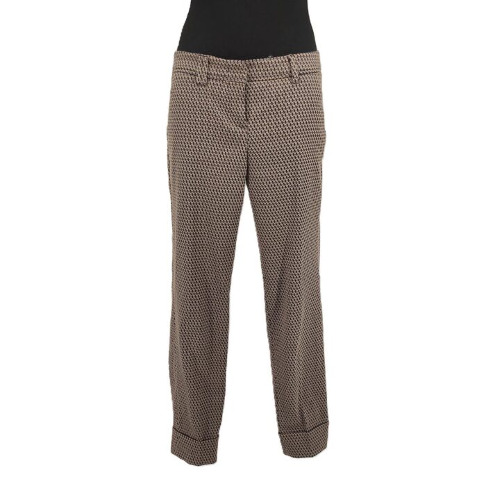 Vintage mode Hose in Beige mit tiefblauem Akzent, geometrisches 70er-Design, Close-up Bund