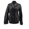 Vintage mode schwarze Damen-Lederjacke, taillierter Schnitt, Reverskragen – Frontansicht