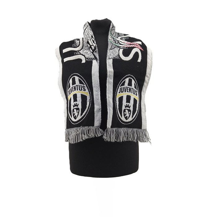 Vintage Juventus FC Schal in Schwarz und Grau auf weißem Hintergrund