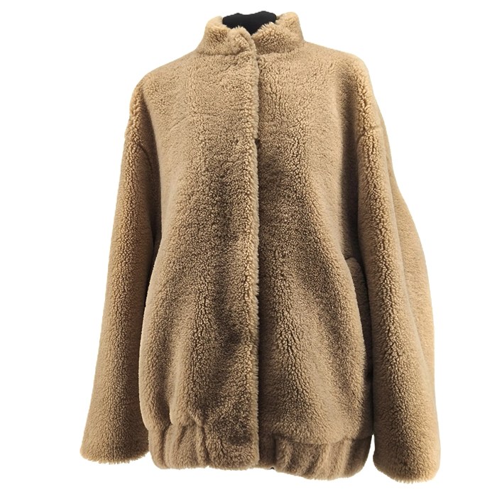 Kamelfarbene Zara Vintage Teddyjacke für Damen.