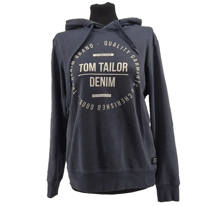Vintage Tom Tailor Hoodie in Marineblau mit 90s-Print – Vorderansicht