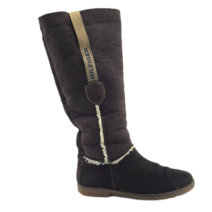 Tommy Hilfiger Vintage Damenstiefel aus braunem Wildleder mit Steppnähten