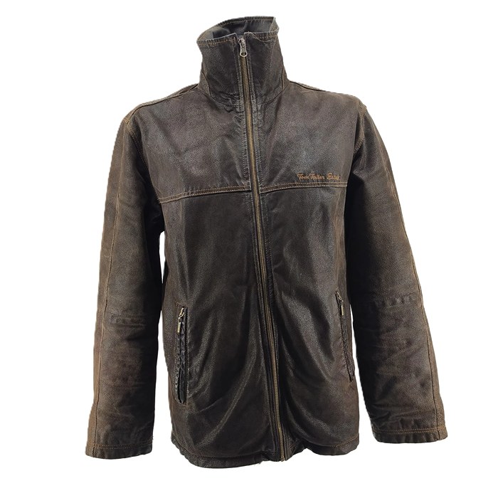 Braune Tom Tailor Vintage Herrenjacke mit Used-Look und hohem Kragen