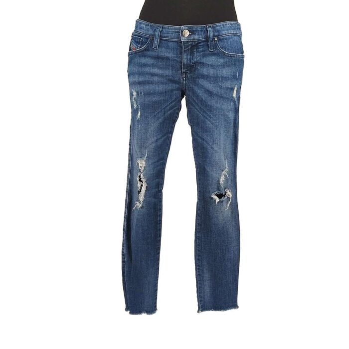 Diesel Vintage Jeans in Mittelblau mit Distressed-Details – Vorderansicht.