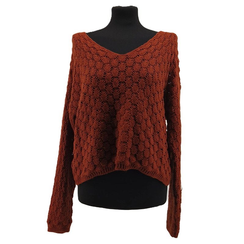 Karamellfarbener HAILYS Vintage Pullover mit offenem Strickmuster