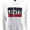Weißer Levi’s Vintage Hoodie mit rot-blauem Logo, Frontansicht