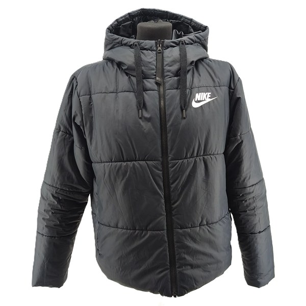 Vintage Nike Steppjacke Schwarz Retro-90er-Stil Frontansicht