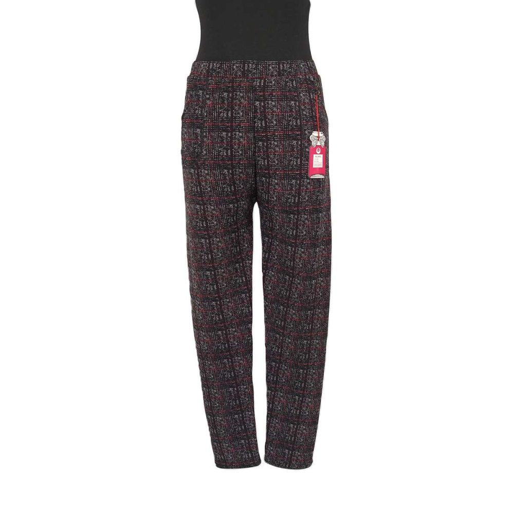 Karierte rot-schwarze Vintage-Damenhose in Frontansicht