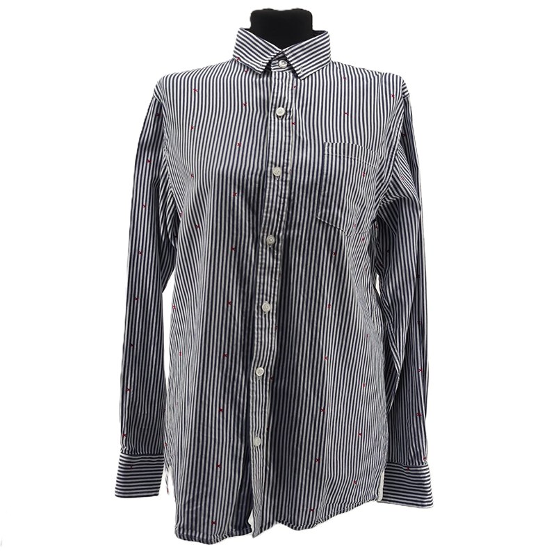 Gestreiftes Wemoto Vintage-Shirt in Navy-Weiß auf weißem Hintergrund