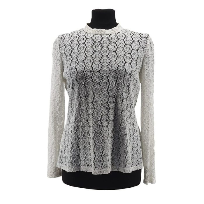 Weiße Vintage Spitzenbluse mit floralen Details und taillierter Silhouette