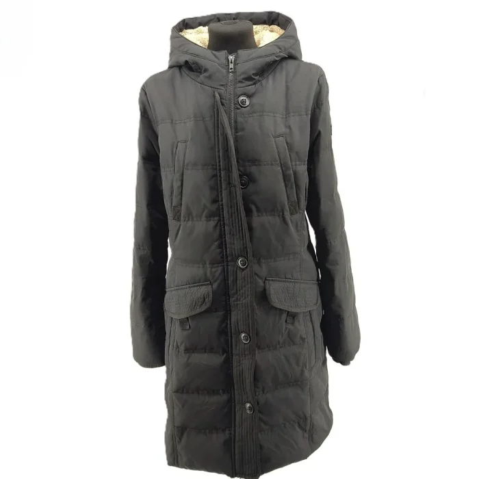 Vintage Esprit Steppmantel schwarz Retro-Ära-Stil Kapuze