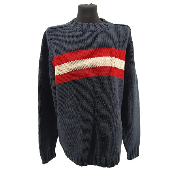 Vintage Scotch & Soda Strickpullover blau Retro-90er-Stil Rot-Creme-Streifen