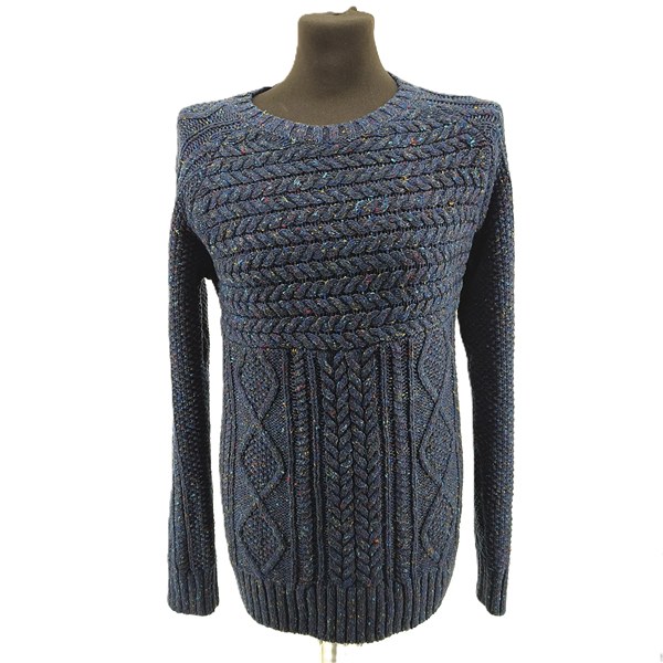 Vintage Pullover Herren Hilfiger Denim blau Retro-2000er-Stil Zopfmuster Frontansicht