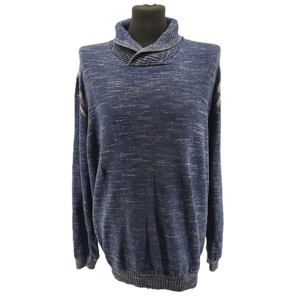 Vintage Pullover Herren s.Oliver Strickpullover blau Retro-2000er-Stil Schalkragen Frontansicht