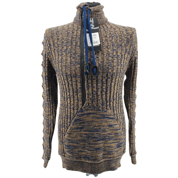 Vintage Pullover Herren Rusty Neal multicolor Retro-2000er-Stil Stehkragen-Zipper Frontansicht