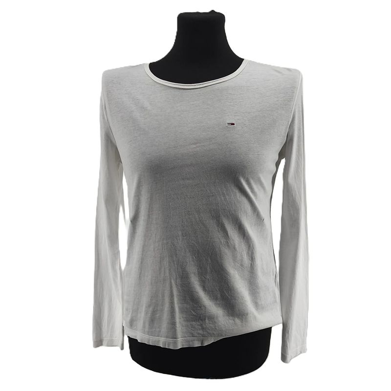 Vintage Tommy Jeans Langarmshirt weiß Retro-Y2K-Stil Logo