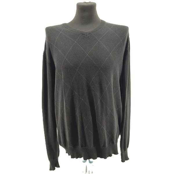 Vintage Pullover Herren Tom Tailor schwarz Retro-2000er-Stil V-Ausschnitt Frontansicht