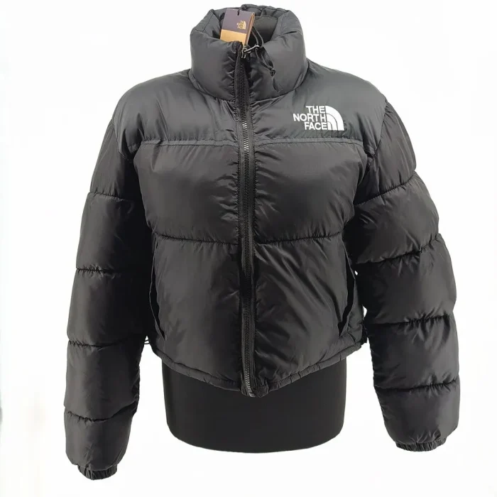 Vintage The North Face Damen Winterjacke schwarz Retro-Ära-Stil Logo-Stickerei