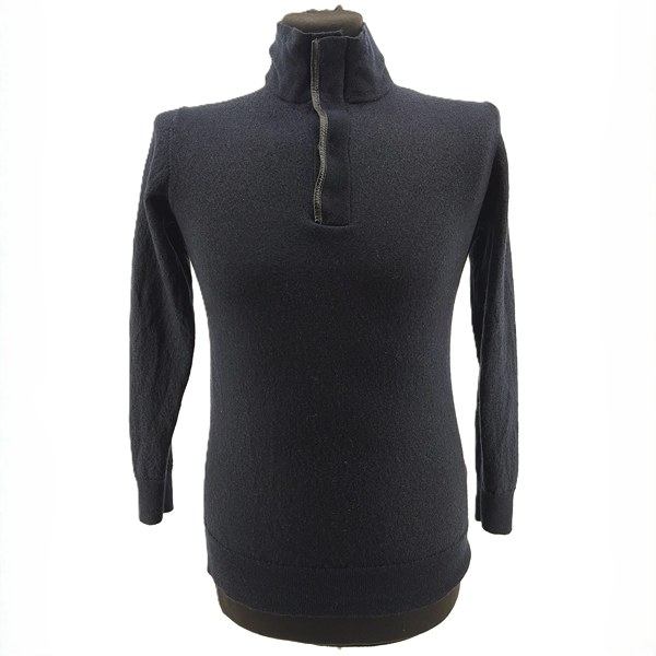 Vintage Pullover Herren Karl Lagerfeld dunkelblau Retro-Stil Stehkragen Half-Zip