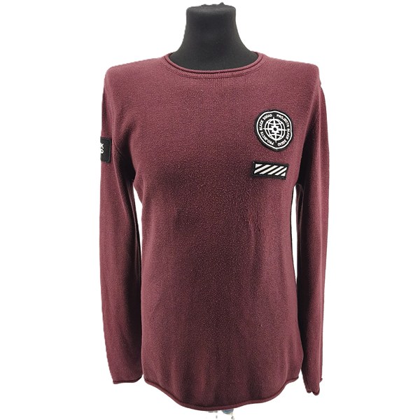 Vintage Black Squad Strickpullover burgunder Retro-Zeitlos-Stil Aufnäher Brustbereich