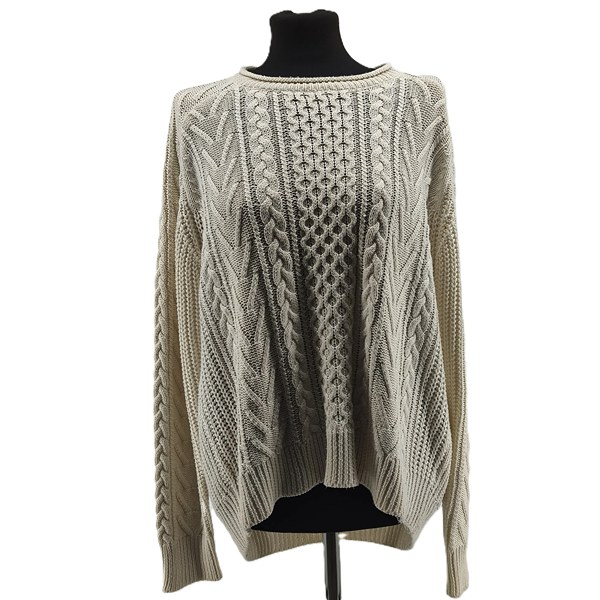 Vintage Pullover Damen Pull&Bear Beige Retro-90er-Stil Zopfmuster