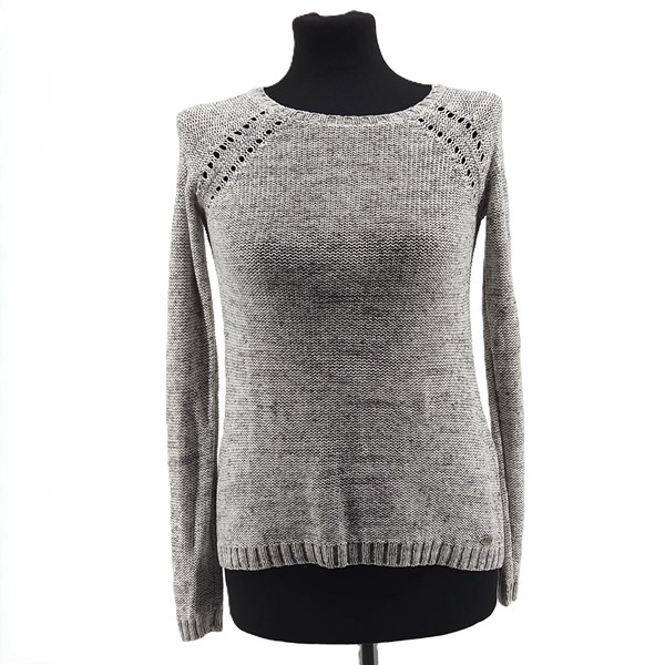 59_29_11zon_29_11zon.jpeg Vintage Pullover Damen edc by Esprit Grau Retro-2000er-Stil Lochmuster Schulter