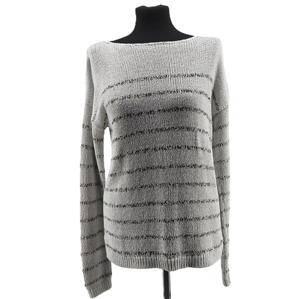 Vintage Pullover Damen s.Oliver Weiß Retro-90er-Stil Streifenmuster