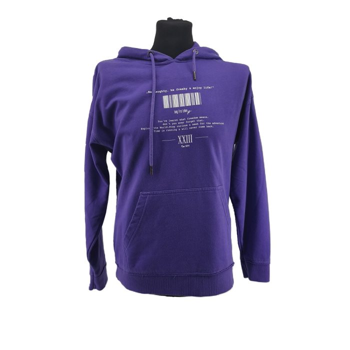 11_11_11zon.jpg Vintage Streetwear Kapuzenpullover lila Retro-2000er-Stil Frontprint Barcode