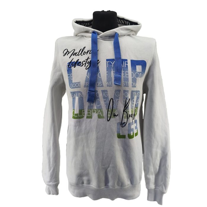 Vintage Pulli Camp David Weiß Retro-Stil Grafikprint vorne