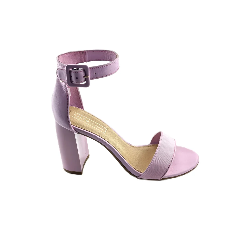 Vintage Tommy Hilfiger Sandaletten rosa Retro-2010er-Stil Blockabsatz Knöchelriemen