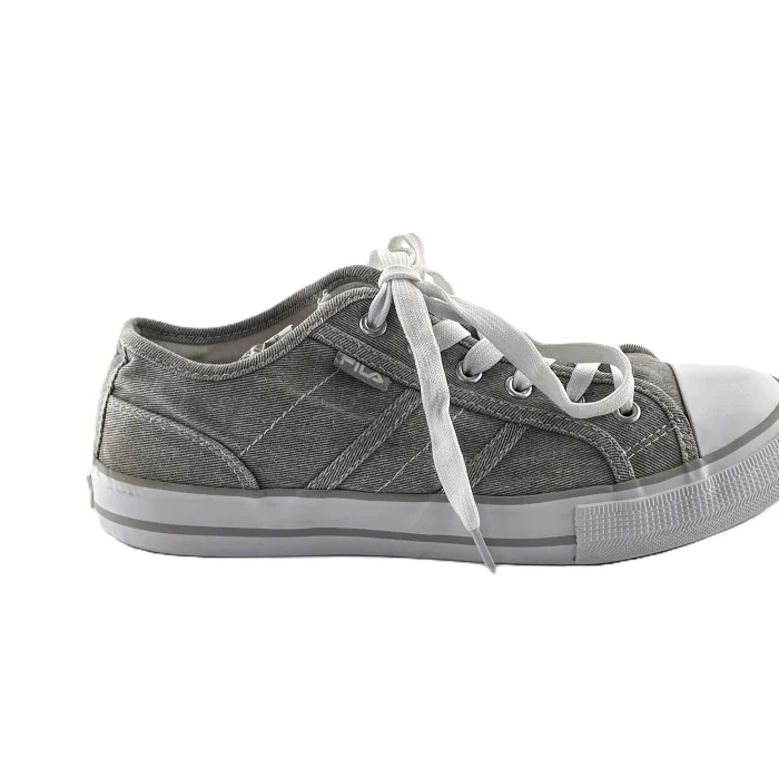 Vintage Fila Damen Sportschuhe grau Retro-2000er-Stil Gummi-Zehenkappe Canvas-Look