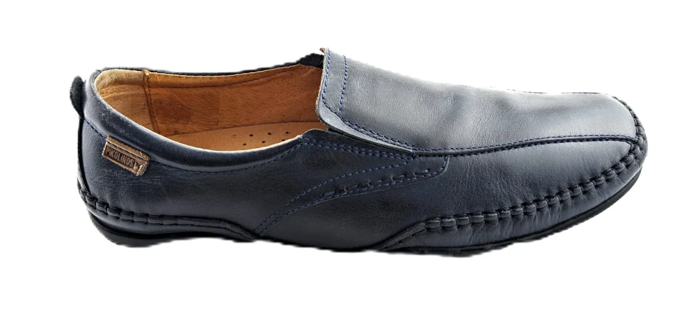 Vintage Pikolinos Loafers dunkelblau Retro-2010er-Stil Kontrastnähte Seitenansicht