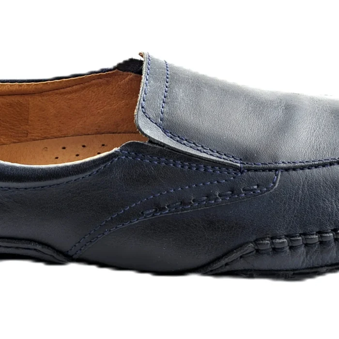 Vintage Pikolinos Loafers dunkelblau Retro-2010er-Stil Kontrastnähte Seitenansicht