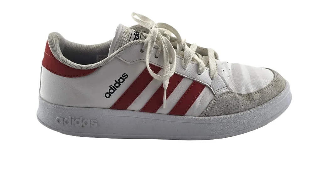 Vintage Adidas Herren Sneaker weiß Retro-2000er-Stil rote 3-Streifen Seite