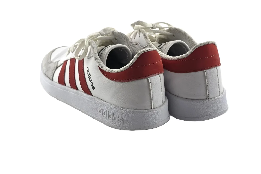 Vintage Adidas Herren Sportschuhe weiß Retro-2000er-Stil Fersenansicht mit Branding