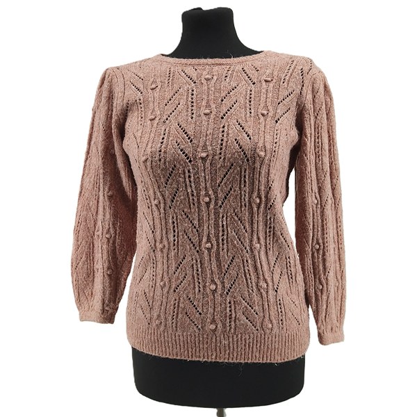 Vintage Pullover Damen Orsay rosa Retro-Zeitlos-Stil Ajourmuster Noppen Vorderansicht