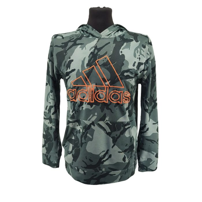 Vintage Pulli Adidas grün Retro-Sportswear-Stil Camouflage-Print Logo-Front