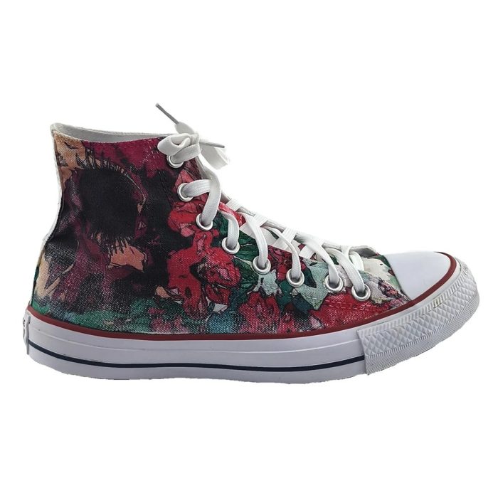 Vintage Converse High-Top-Sneaker Blumenprint Retro-Ära-Stil Seitenansicht weiße Zehenkappe