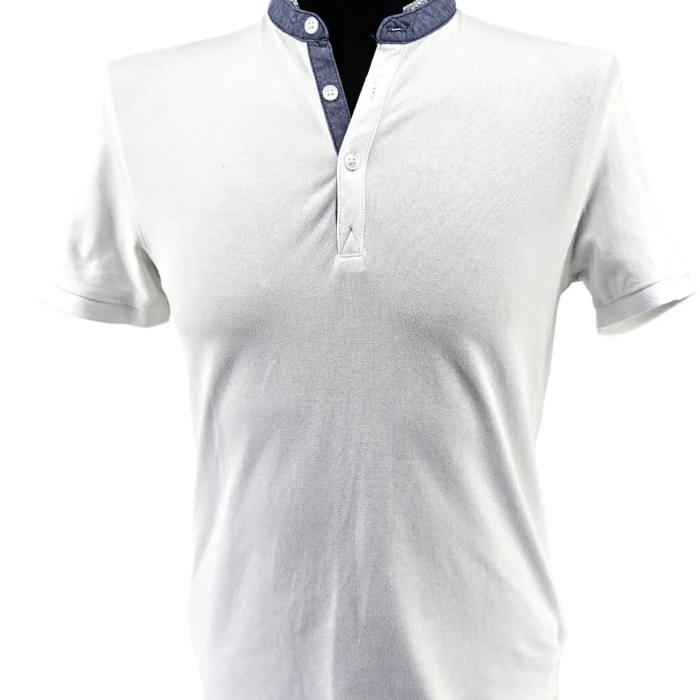 Vintage Celio Herren T-Shirt Weiß Retro-Stil Kontrast-Kragen Baumwolle